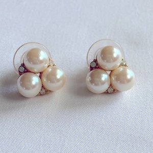Pearl and CZ Cluster Pierced Earrings